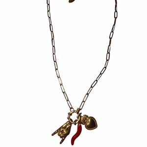 Gold and Red Heart Charm Necklace